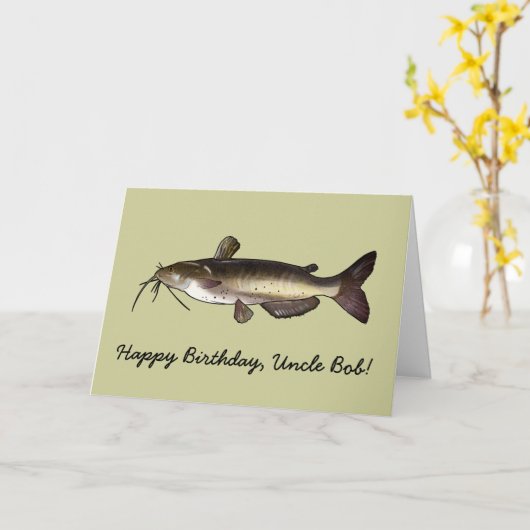 ハッピーバースデー名のカスタマイズ可能なナマズ カード (黄色い花)