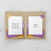 ハッピーバースデー名を追加紫オレンジ色の薄紫素朴 カード (内部)