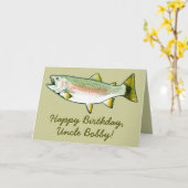 ハッピーバースデー名カスタマイズ可能な虹の鱒 カード (黄色い花)