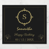 ハッピーバースデー名カスタムモノグラムブラック金ゴールド スパークリングワインラベル (シングルラベル)