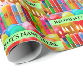 ハッピーバースデー名キャンドルをカラフル追加 ラッピングペーパー (ロールコーナー)