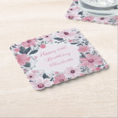 ハッピーバースデー名パステルピンクフラワーズ |フローラ ペーパーコースター (アングル)