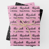 ハッピーバースデー名ブラックライトピンク水玉模様 ラッピングペーパーシート (インサイチュ)