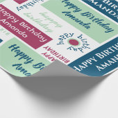 ハッピーバースデー名ブルーミントグリーンダークピンク ラッピングペーパー (角)