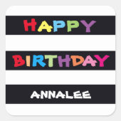 ハッピーバースデー名モダン可愛いカラフル誕生日 スクエアシール (正面)