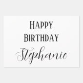 ハッピーバースデー名モノグラム金ゴールド白黒 ラッピングペーパーシート (正面2)