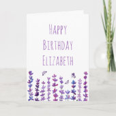 ハッピーバースデー名ラベンダー&バタフライ カード (正面)