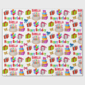 ハッピーバースデー名前をカスタムするかわいいカラフルと ラッピングペーパー (フラット)