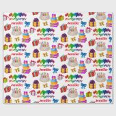 ハッピーバースデー名前をカスタムするかわいいカラフルと ラッピングペーパー (フラット)