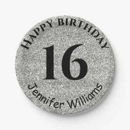 ハッピーバースデー名前をカスタムするエイジイヤーシルバーグリッター ペーパープレート