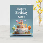 ハッピーバースデー名前をカスタムするファンタジーキャッスルケーキ カード (黄色い花)