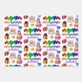 ハッピーバースデー名前をカスタムするブライト&陽気3 ラッピングペーパーシート (正面3)