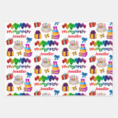 ハッピーバースデー名前をカスタムするブライト&陽気3 ラッピングペーパーシート (正面)