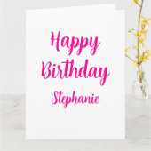 ハッピーバースデー名前をカスタムするホワイトホットピンクガーリー カード (黄色い花)