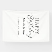 ハッピーバースデー名前をカスタムする白黒 横断幕 (横)