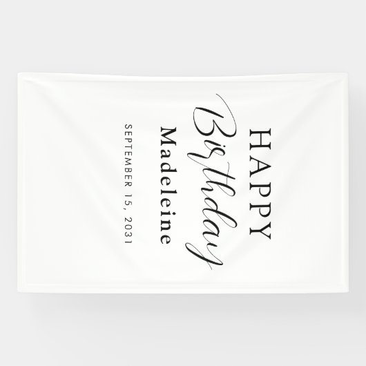 ハッピーバースデー名前をカスタムする白黒 横断幕 (横)