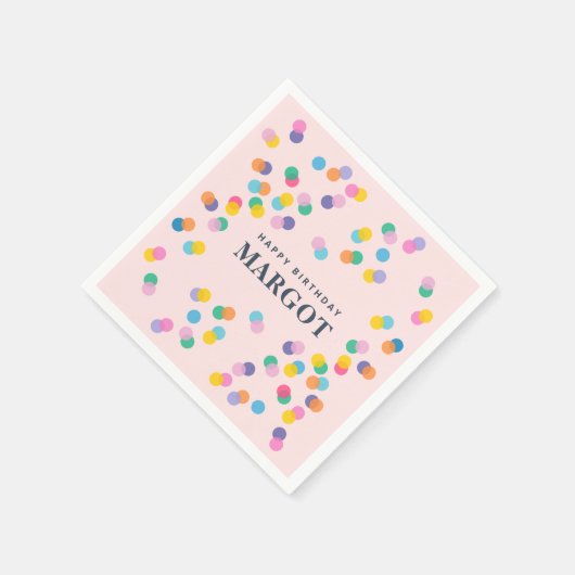 ハッピーバースデー名前をカスタムする紙吹雪赤面ピンク スタンダードカクテルナプキン (角)