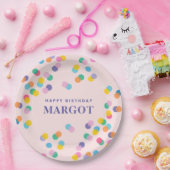 ハッピーバースデー名前をカスタムする紙吹雪赤面ピンク ペーパープレート (パーティー)