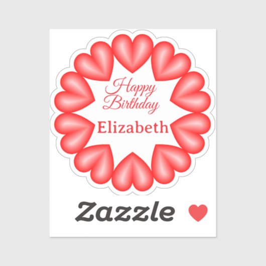 ハッピーバースデー名前をカスタムする赤いハート円枠 シール (シート)