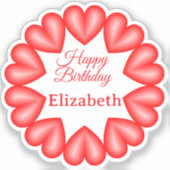 ハッピーバースデー名前をカスタムする赤いハート円枠 シール (正面)