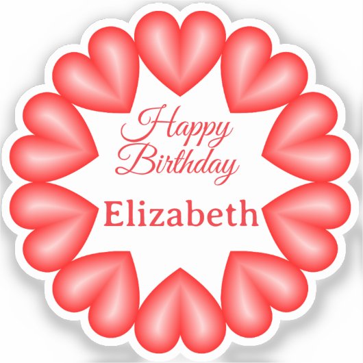 ハッピーバースデー名前をカスタムする赤いハート円枠 シール (正面)