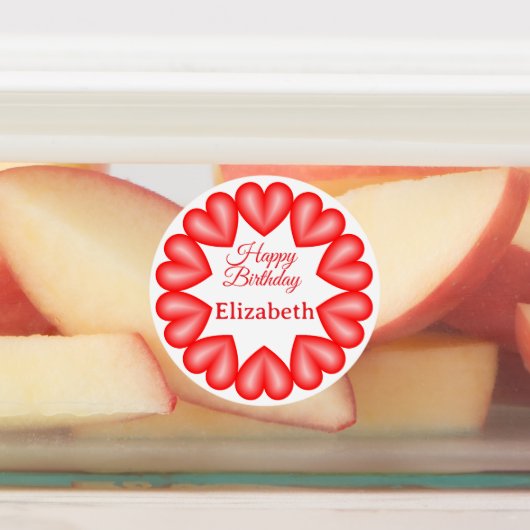 ハッピーバースデー名前をカスタムする赤いハート円枠 ラベル (貼付)