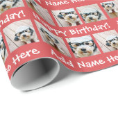 ハッピーバースデー名前をカスタムする6スクエアフォトコラージュ ラッピングペーパー (ロールコーナー)