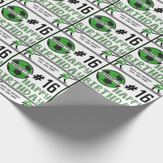 ハッピーバースデー名年齢気持ちサッカースポーツ ラッピングペーパー (角)