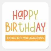 ハッピーバースデー名門私立校風のよくはしゃぐおもしろい家族の挨拶 スクエアシール (正面)