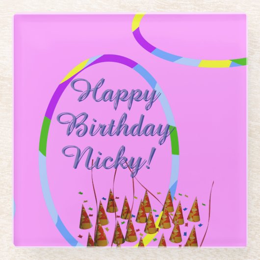 ハッピーバースデー名 ガラスコースター (正面)