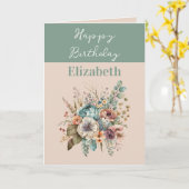 ハッピーバースデー名bohoフローラ緑を追加 カード (黄色い花)