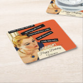 ハッピーバースデー吹アウトキャンドルヴィンテージおもしろい スクエアペーパーコースター (アングル)