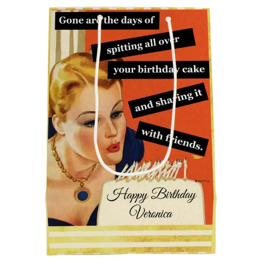 ハッピーバースデー吹アウトキャンドルヴィンテージおもしろい ミディアムペーパーバッグ (裏面)