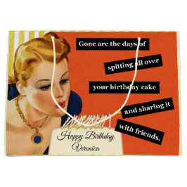 ハッピーバースデー吹アウトキャンドルヴィンテージおもしろい ラージペーパーバッグ