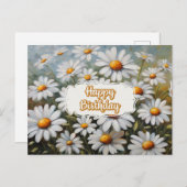 ハッピーバースデー咲きデイジー花 ポストカード (正面/裏面)