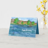 ハッピーバースデー夫マウンテンレイク魚釣り カード (黄色い花)