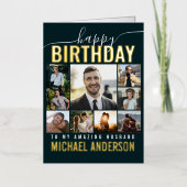 ハッピーバースデー夫 | 妻コラージュ写真金ゴールド 箔グリーティングカード (正面)