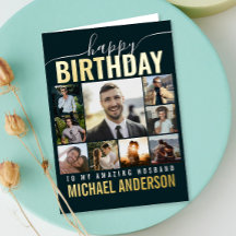 ハッピーバースデー夫 | 妻コラージュ写真金ゴールド