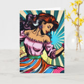 ハッピーバースデー女かわいらし性踊りサルサアポップ・アートのート カード (黄色い花)