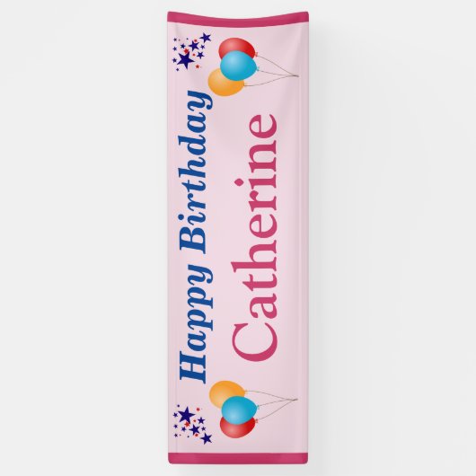 ハッピーバースデー女の子の名前バルーン星任意の年齢 横断幕 (縦)