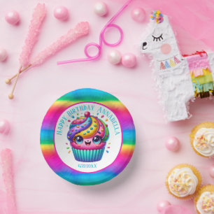 ハッピーバースデー女の子カップケーキパーティー追加の名前の日付 ペーパーボウル