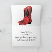ハッピーバースデー女性のカーボーイブーツレッドグリーティングカード カード (内部)