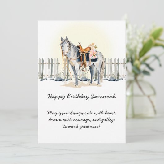 ハッピーバースデー女性のカーボーイ馬好き誕生日 | カード (スタンド正面)