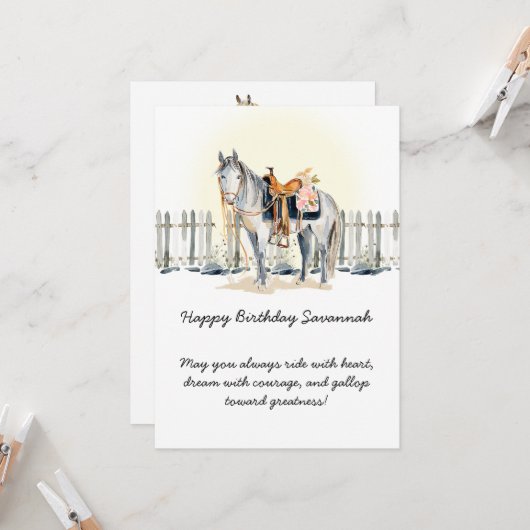 ハッピーバースデー女性のカーボーイ馬好き誕生日 | カード (正面/裏面インサイチュ)