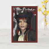 ハッピーバースデー女性海賊 カード (黄色い花)