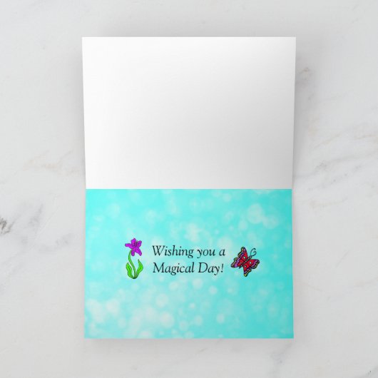 ハッピーバースデー妖精とユニコーンパーソナライズされた カード (内部)