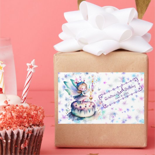 ハッピーバースデー妖精01 長方形シール (パーティー)