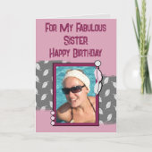 ハッピーバースデー姉妹フォトグレーピンク カード (正面)