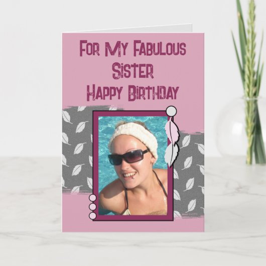 ハッピーバースデー姉妹フォトグレーピンク カード (正面)