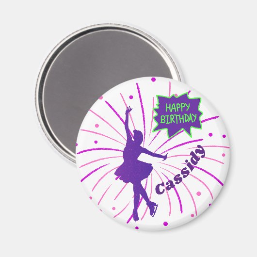 ハッピーバースデー姿スケートで滑る パーソナライズされた マグネット (正面/裏面)